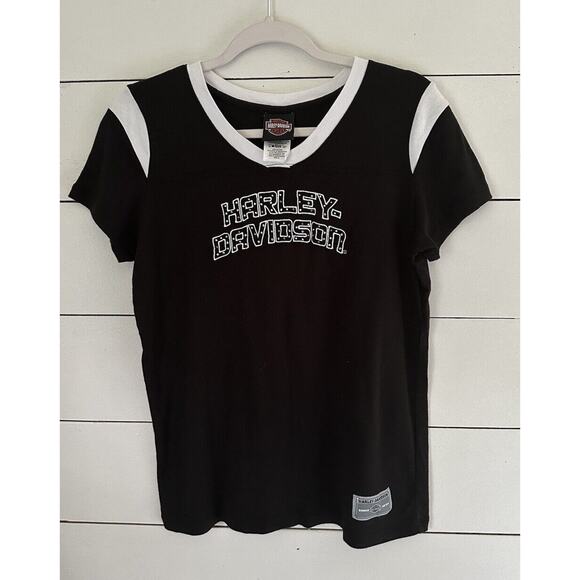 Harley Davidson Shirt Black Embroidered Rhinestones Amarillo Tee Size XL - Picture 1 of 10